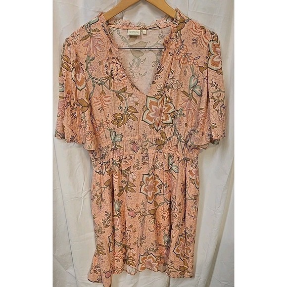 Spartina 449 Elayne Splitneck Dress Calm Waters Floral Cottagecore Beachy L - Picture 5 of 10